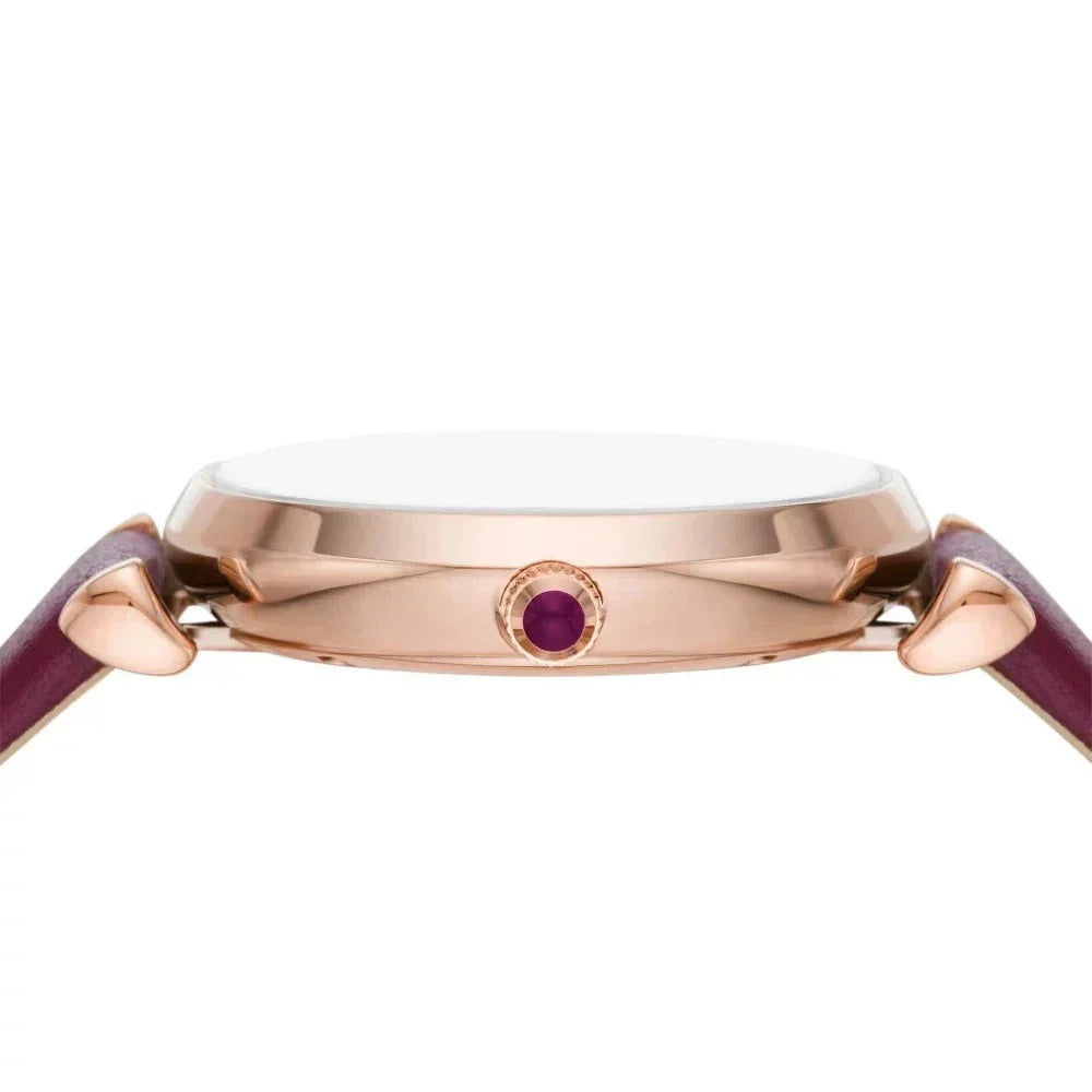 Emporio Armani Gianni T Bar Crystals Purple Dial Purple Leather Strap Watch for Women - AR11487