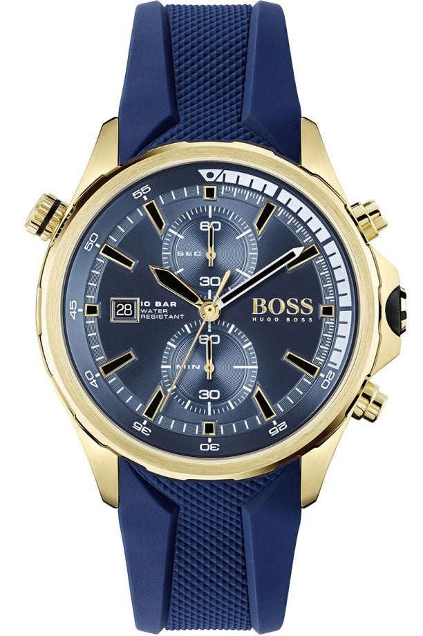 Hugo Boss Globetrotter Chronograph Blue Dial Blue Silicone Strap Watch for Men - 1513822