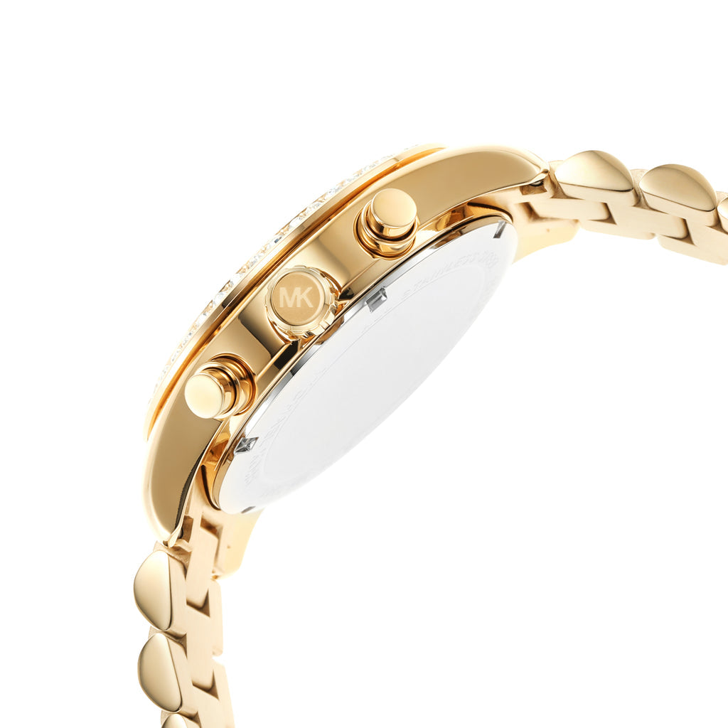 Michael Kors Lexington Mother of Pearl White Dial Gold Steel Strap Watch For Women - MK7241