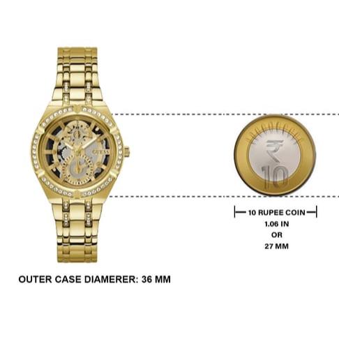 Guess Allara Quartz Gold Dial Gold Steel Strap Watch For Women - GW0604L2