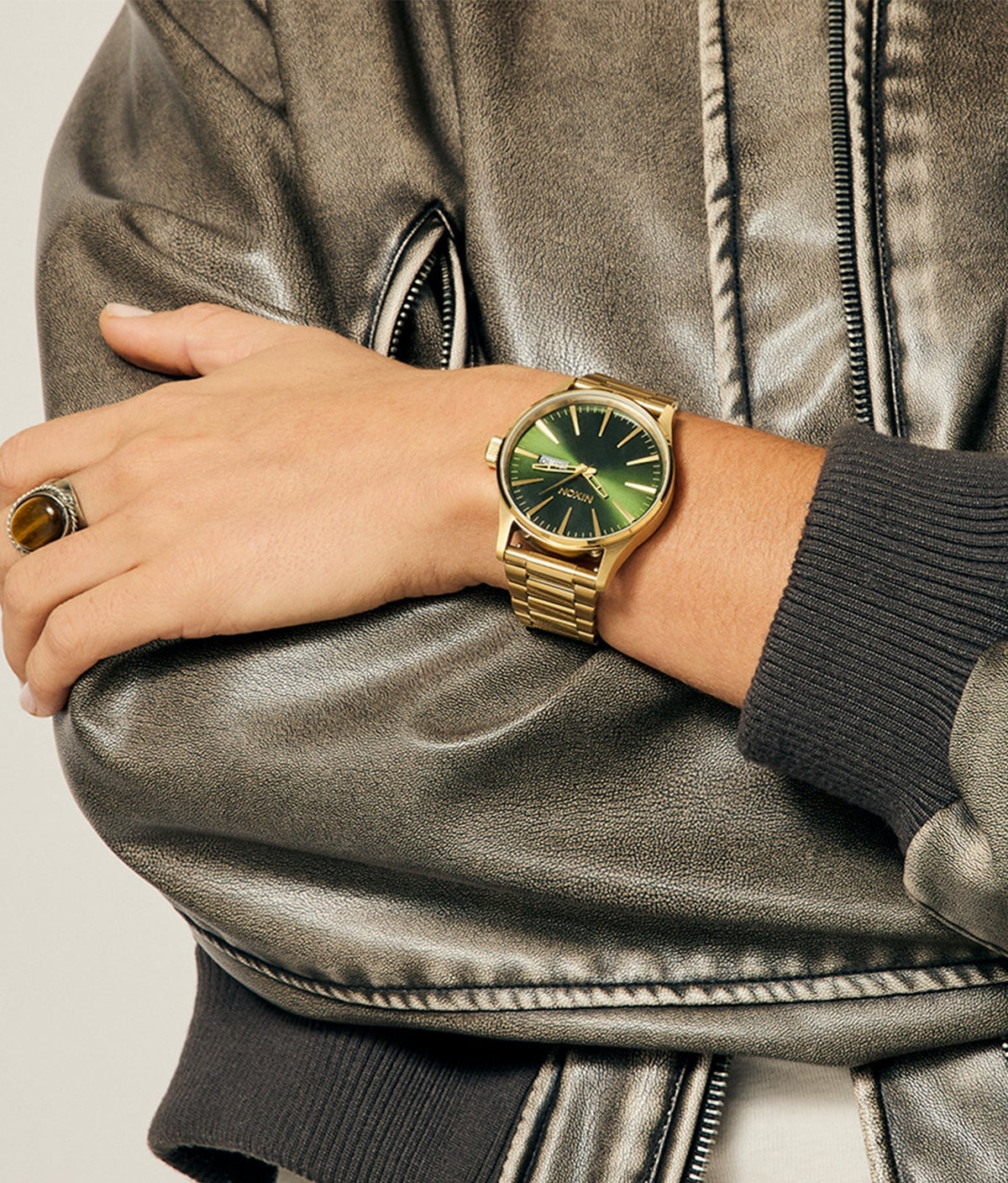 Nixon Sentry Green Dial Gold Steel Strap Watch for Men - A356-1919