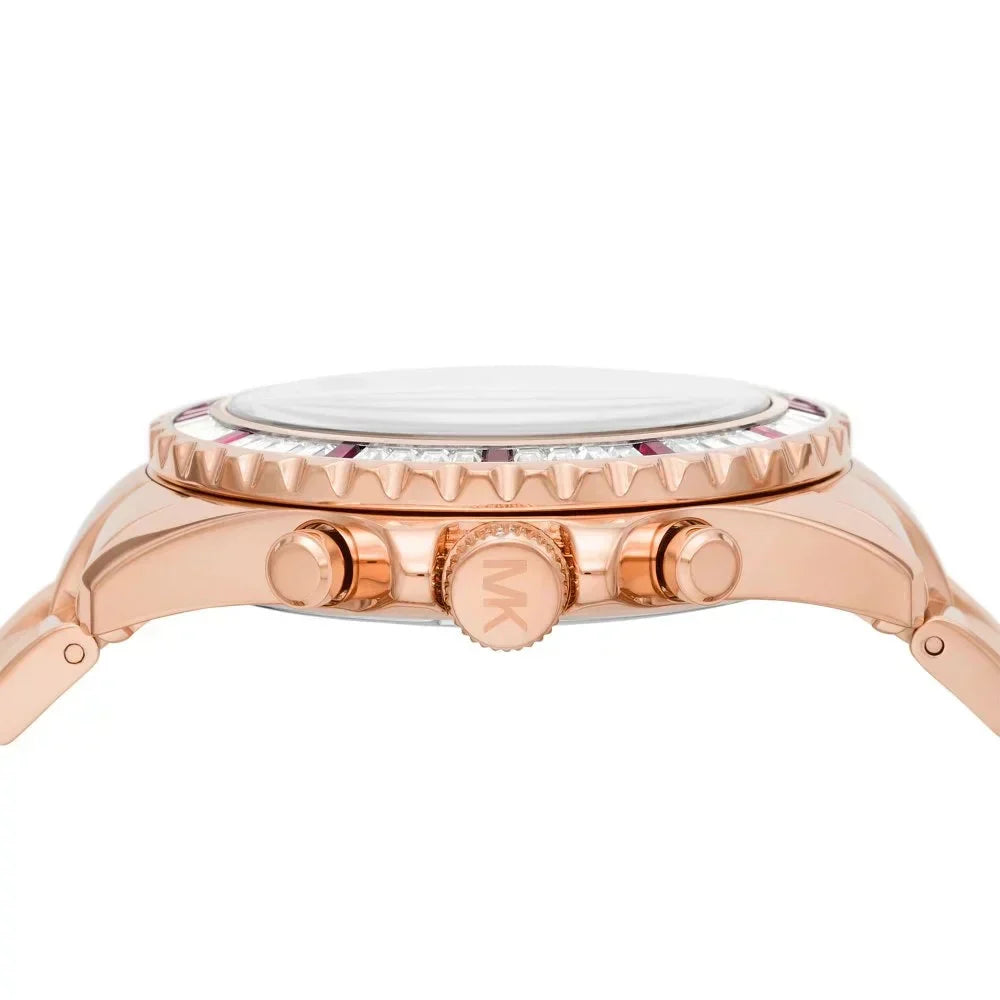Michael Kors Everest Chronograph Black Dial Rose Gold Steel Strap Watch for Women - MK6972
