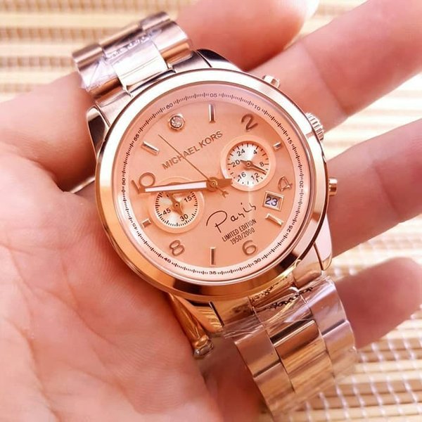 Michael Kors Paris Limited Edition Rose Gold Dial Steel Strap Watch for Women - MK5716