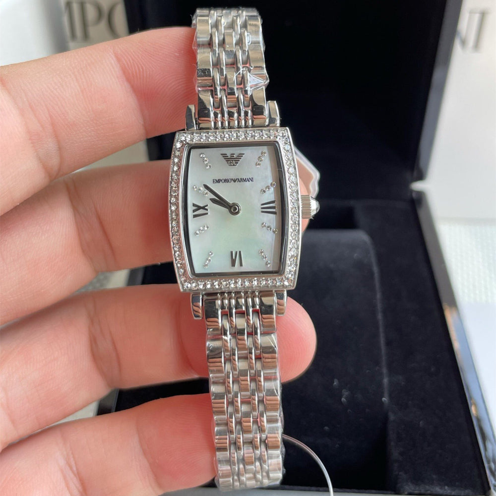 Emporio Armani Gianni T-Bar Quartz White Dial Silver Steel Strap Watch For Women - AR11405
