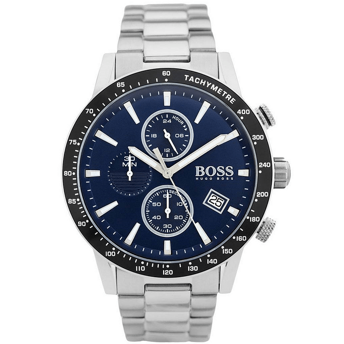 Hugo Boss Rafale Chronograph Blue Dial Silver Steel Strap Watch for Men - 1513510