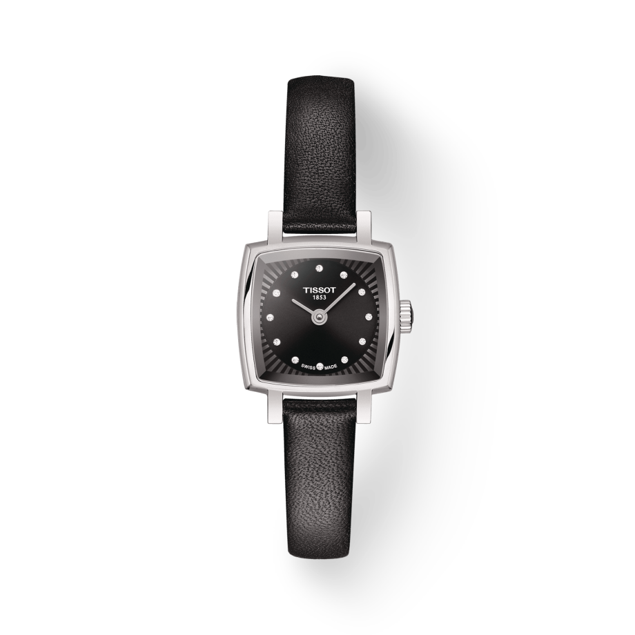Tissot Lovely Square Quartz Diamonds Black Dial Black Leather Strap Watch For Women - T058.109.16.056.00