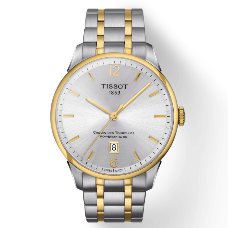 Tissot Chemin Des Tourelles Powermatic 80 Silver Dial Two Tone Steel Strap Watch For Men - T099.407.22.037.00