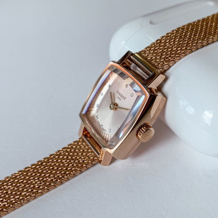 Tissot Lovely Square Lady Quartz Rose Gold Dial Rose Gold Mesh Bracelet Watch For Women - T058.109.33.456.00