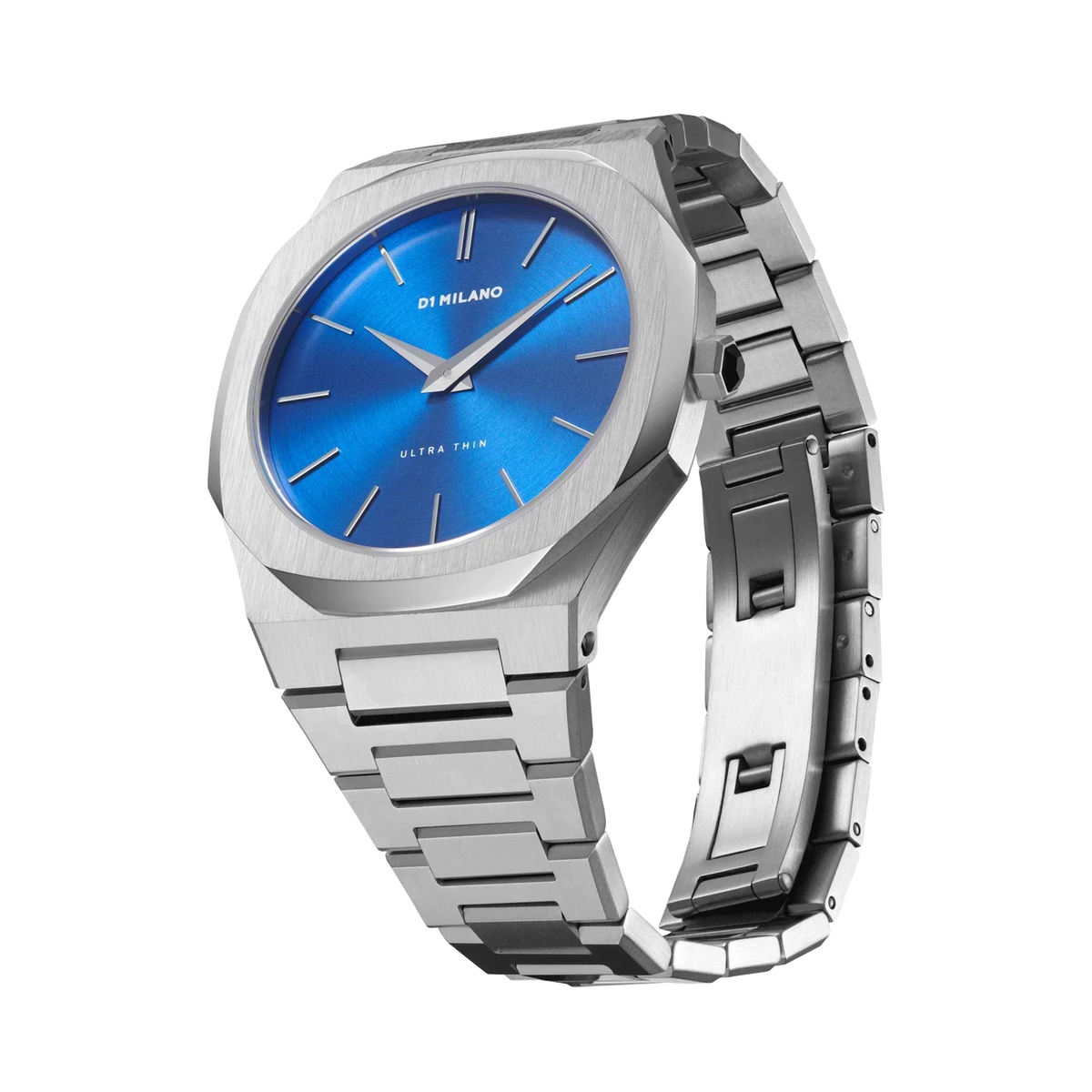 D1 Milano Ultra Thin Blue Dial Silver Steel Strap Watch for Men - D1-UTBJ09