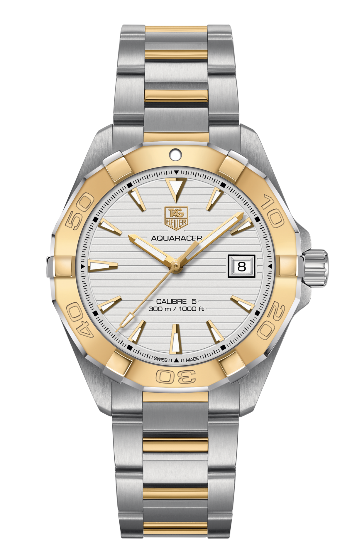 Tag Heuer Aquaracer Calibre 5 Automatic White Dial Two Tone Steel Strap Watch for Men - WAY2151.BD0912