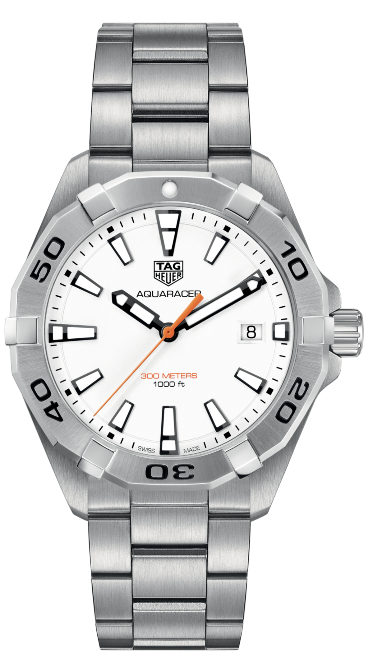 Tag Heuer Aquaracer Quartz White Dial Silver Steel Strap Watch for Men - WBD1111.BA0928