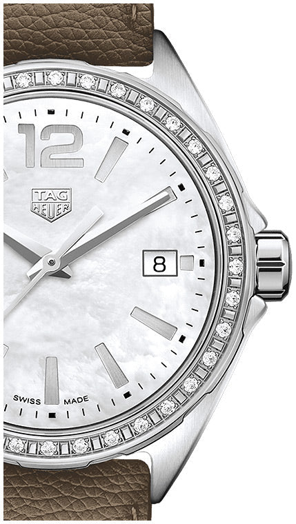 Tag Heuer Formula 1 Quartz Mother of Pearl Dial Brown Leather Strap Watch for Women - WBJ131A.FC8255