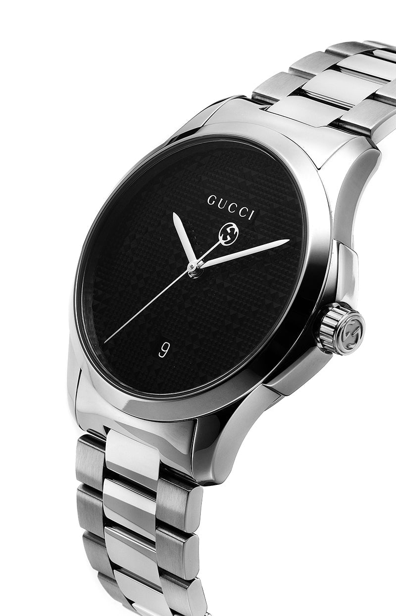 Gucci G Timeless Black Dial Silver Steel Strap Watch For Men - YA126522