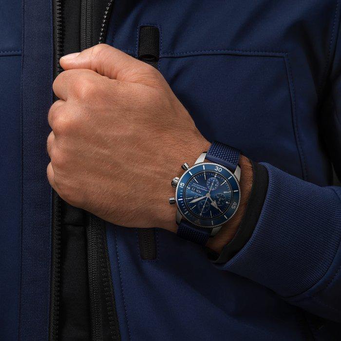 Breitling Superocean Heritage Chronograph 44 Blue Dial Blue Mesh Bracelet Watch for Men - A13313161C1S1