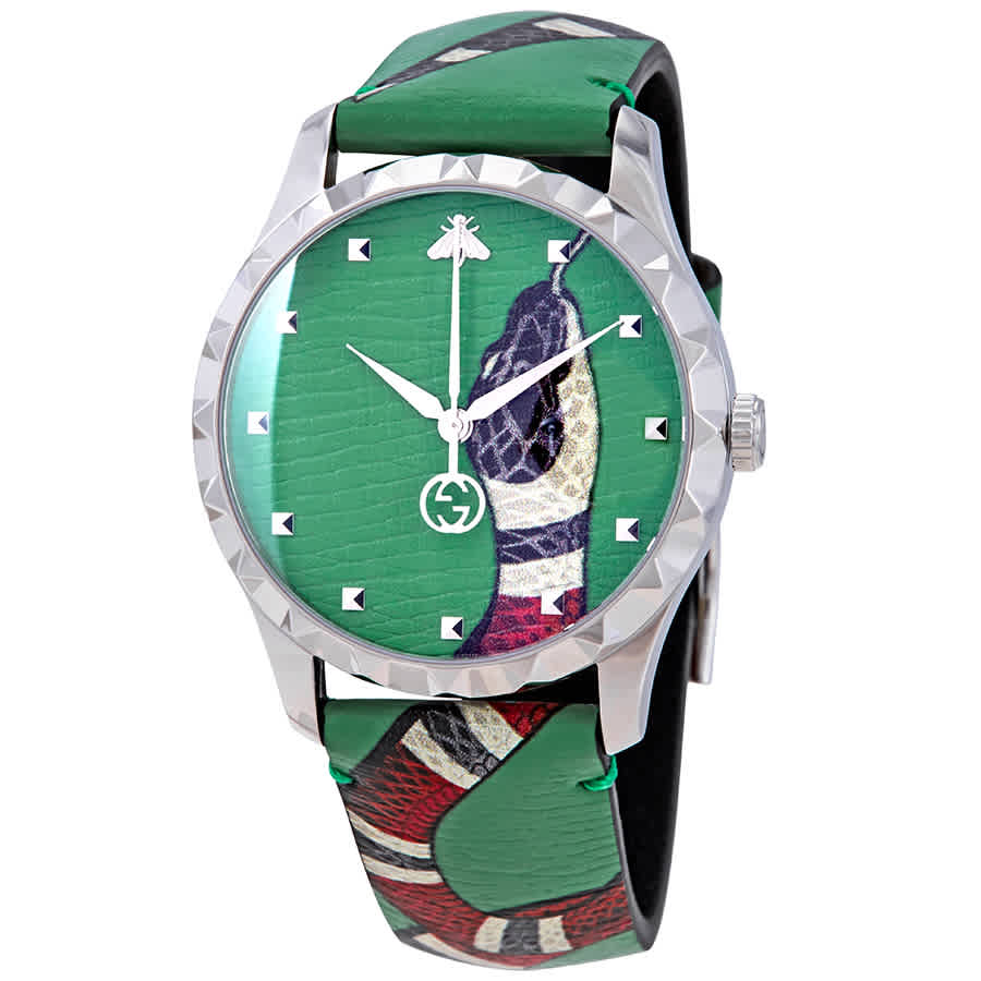 Gucci G Timeless Le Marche Des Merveilles Green Dial Green Leather Strap Watch for Women - YA1264081