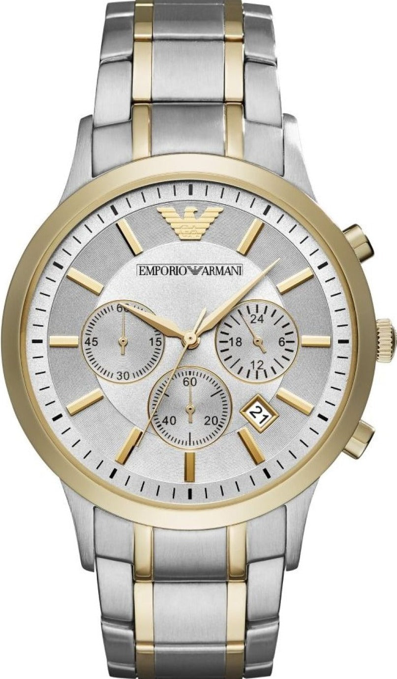 Emporio Armani Renato Chronograph Silver Dial Two Tone Steel Strap Watch For Men - AR11076