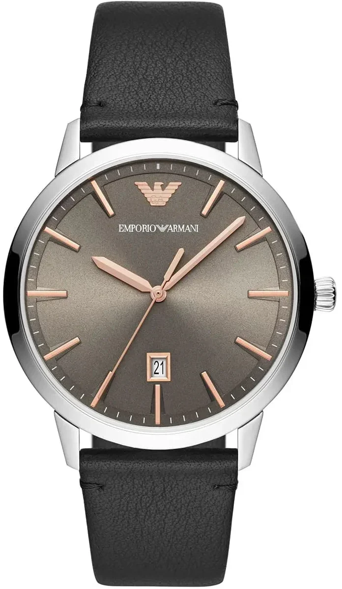 Emporio Armani Ruggero Grey Dial Black Leather Strap Watch for Men  - AR11277