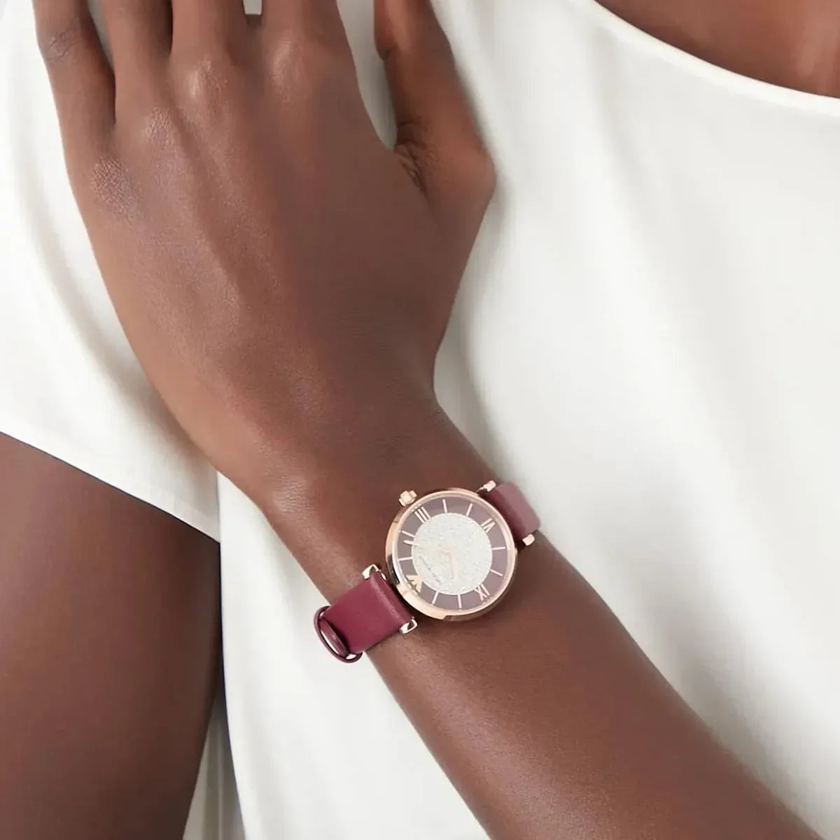 Emporio Armani Gianni T Bar Crystals Purple Dial Purple Leather Strap Watch for Women - AR11487