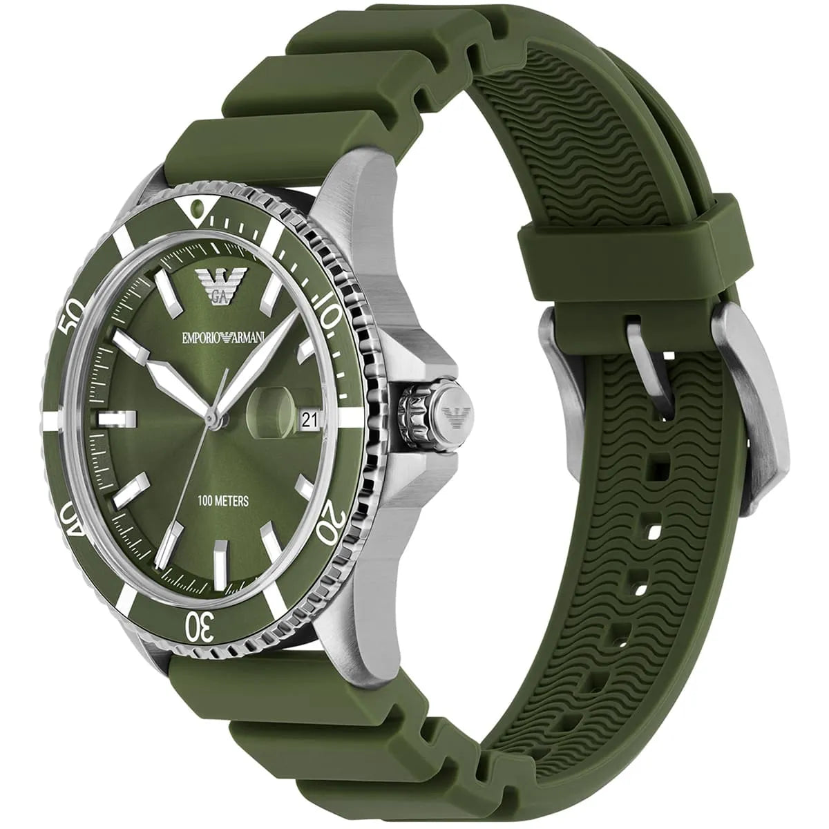 Emporio Armani World Explorer Green Dial Green Silicone Strap Watch for Men - AR11638