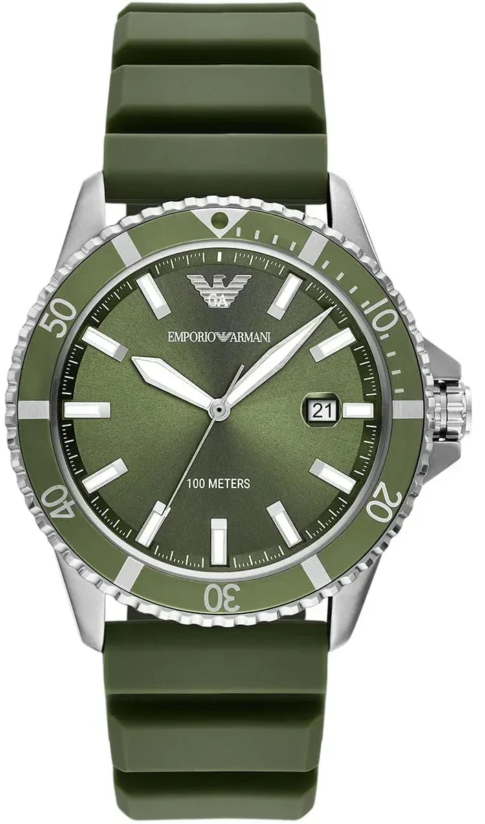 Emporio Armani World Explorer Green Dial Green Silicone Strap Watch for Men - AR11638