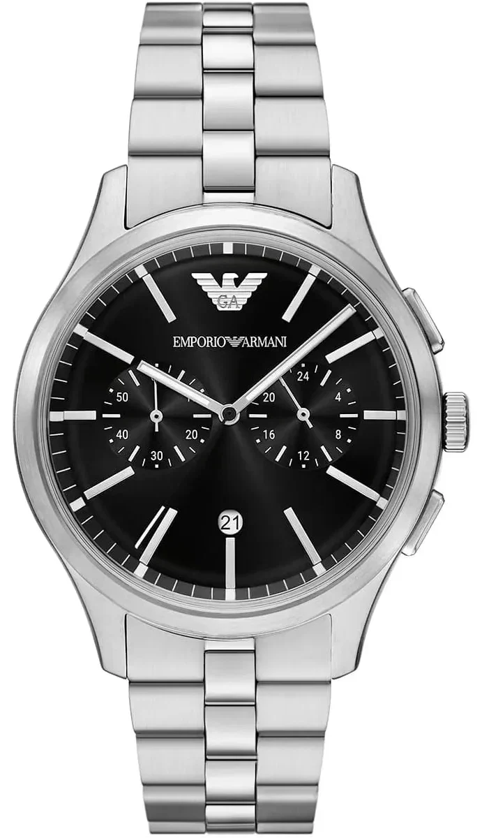 Emporio Armani Ruggero Chronograph Black Dial Silver Steel Strap Watch for Men - AR11691