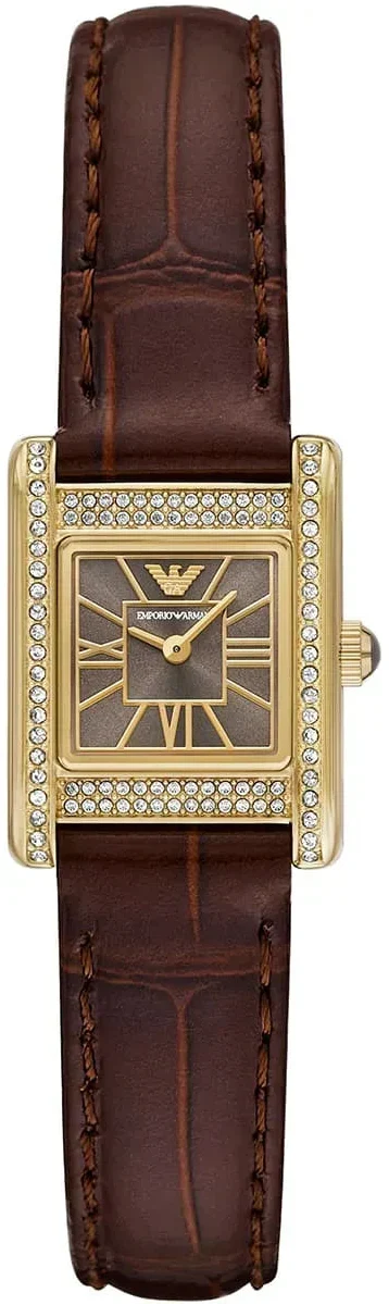 Emporio Armani Gianni T-Bar Brown Dial Brown Leather Strap Watch for Women - AR11705
