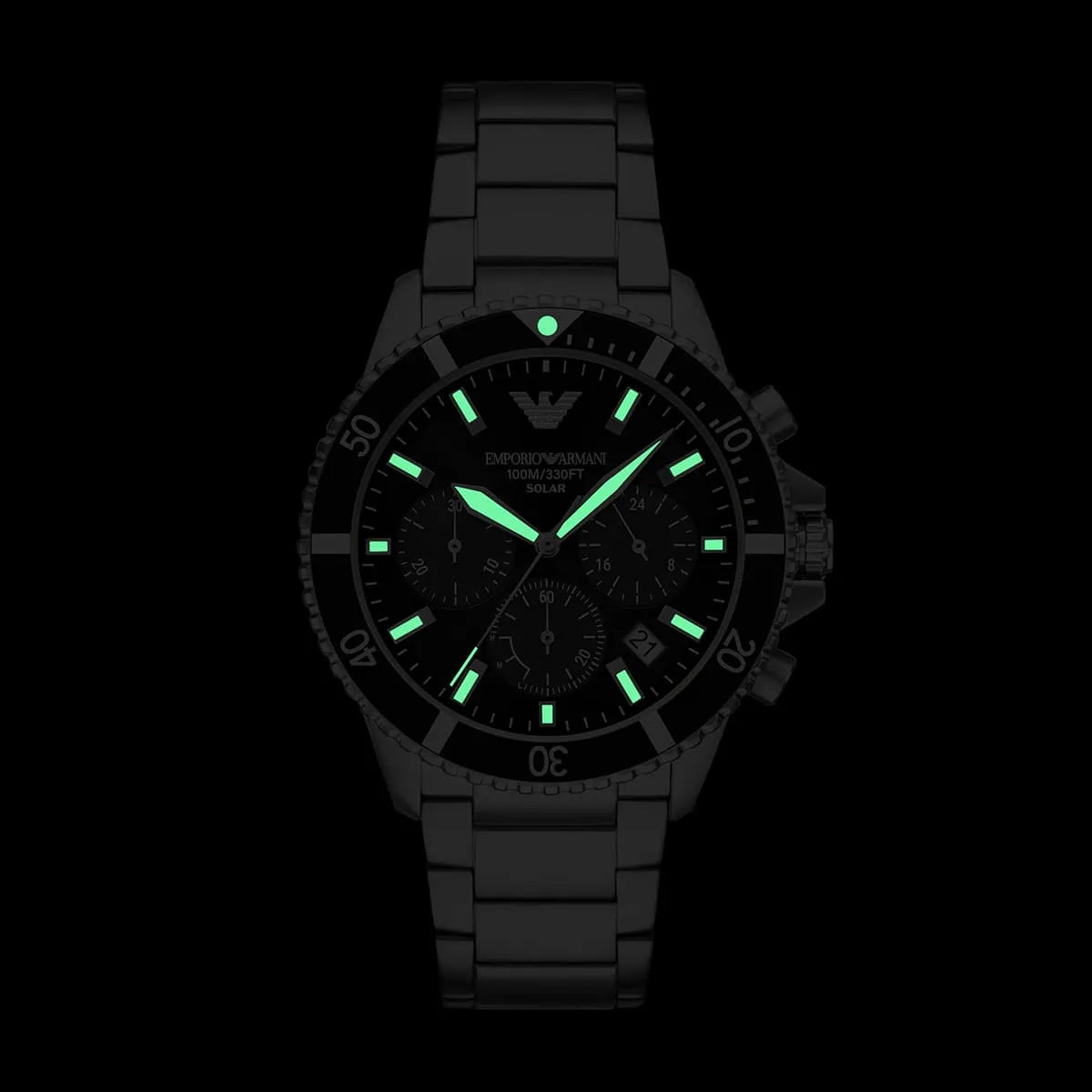 Emporio Armani World Explorer Black Dial Silver Steel Strap Watch for Men - AR11739