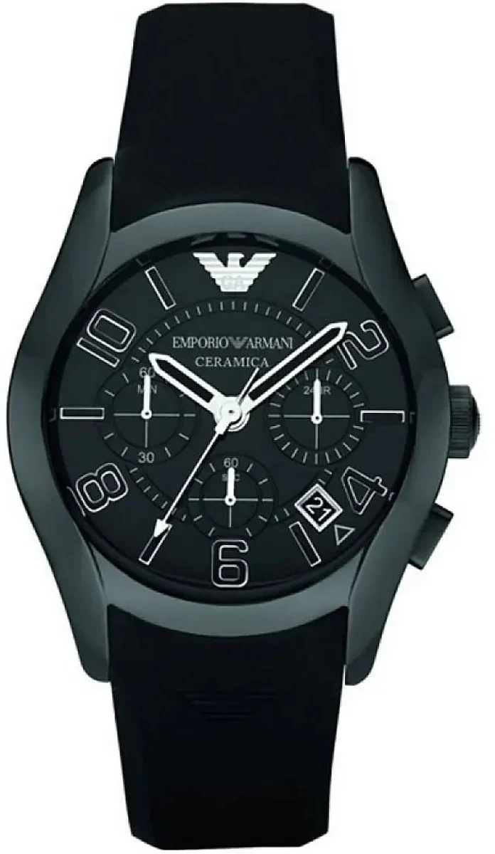 Emporio Armani Valente Large Chronograph Black Dial Black Silicone Strap Watch for Men - AR1430