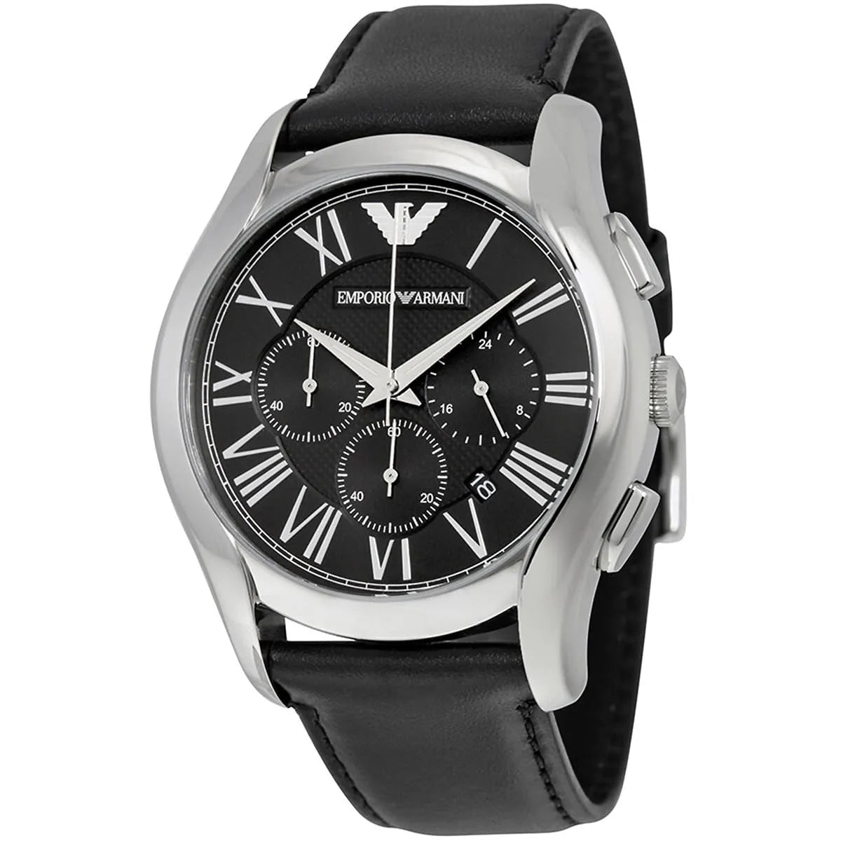 Emporio Armani Classic Chronograph Black Dial Black Leather Strap Watch for Men - AR1700