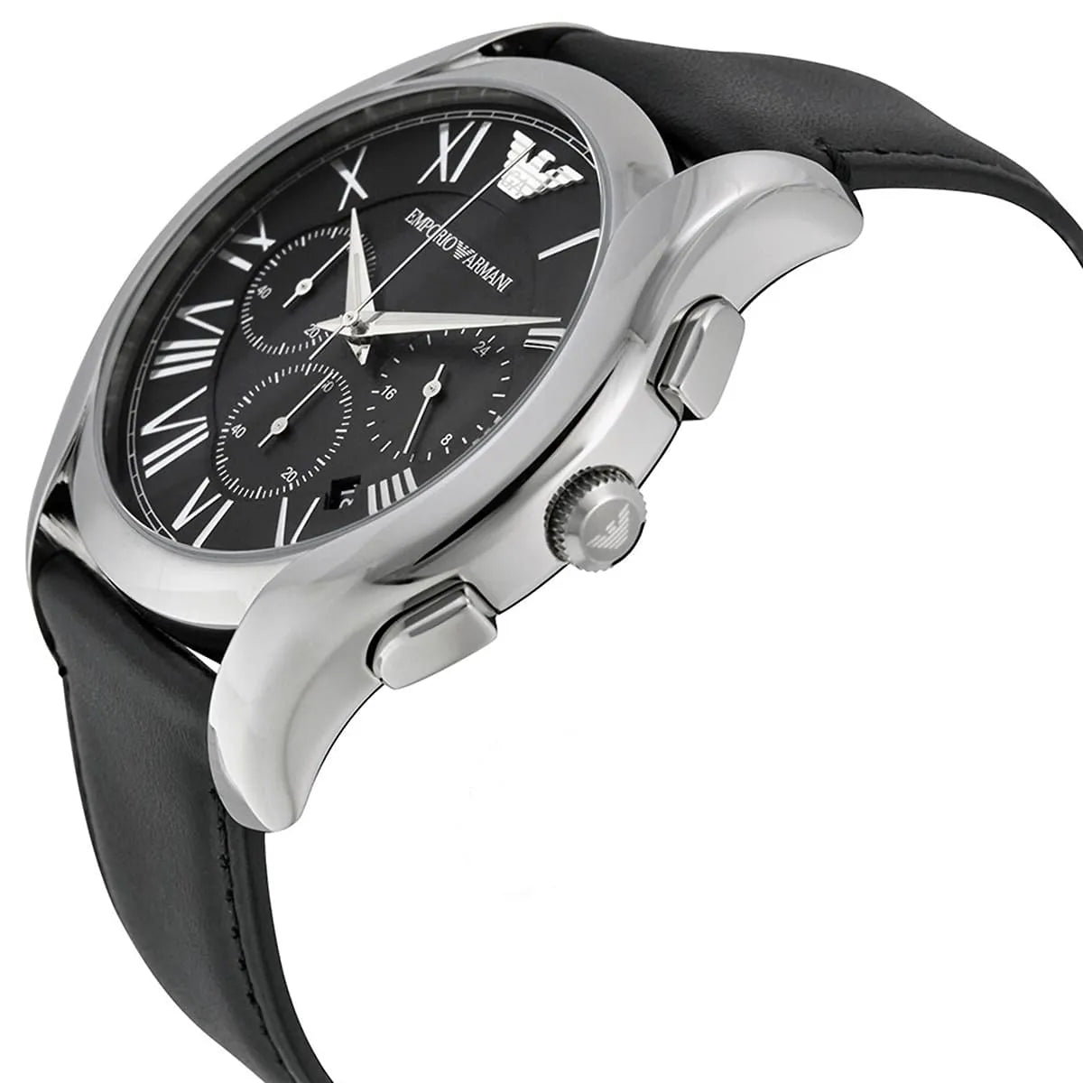 Emporio Armani Classic Chronograph Black Dial Black Leather Strap Watch for Men - AR1700