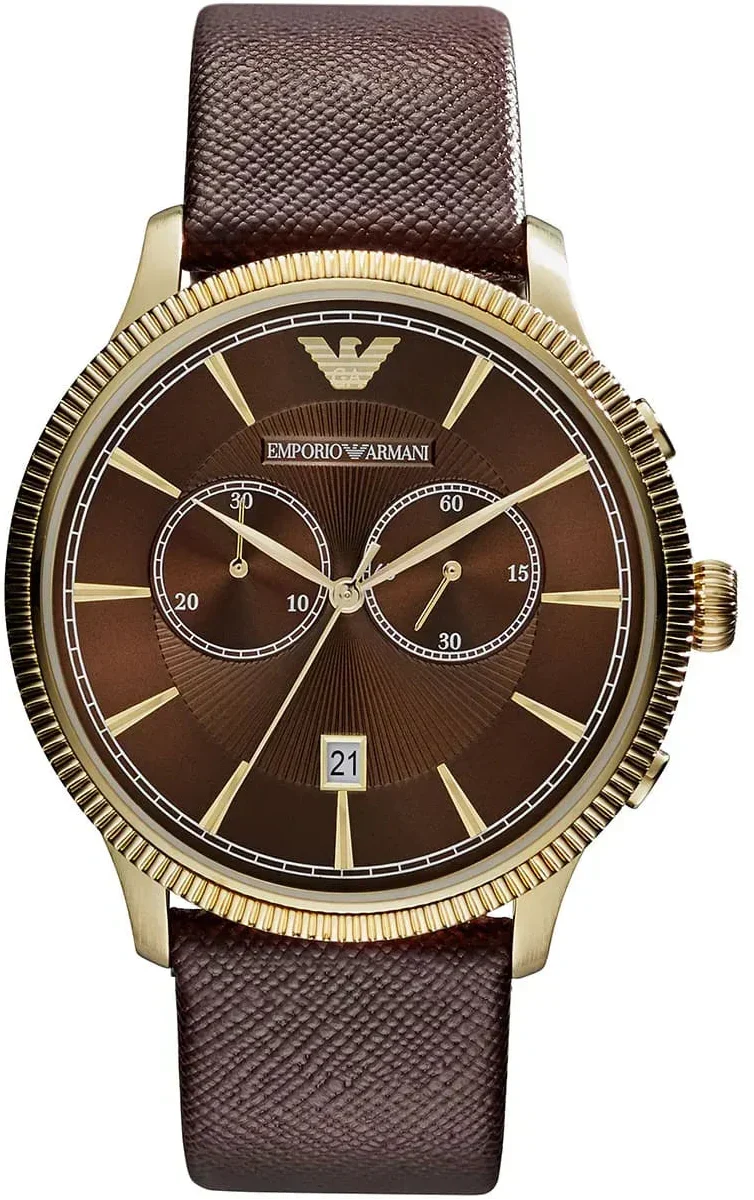 Emporio Armani Alpha Large Chronograph Brown Dial Brown Leather Strap Watch for Men - AR1793