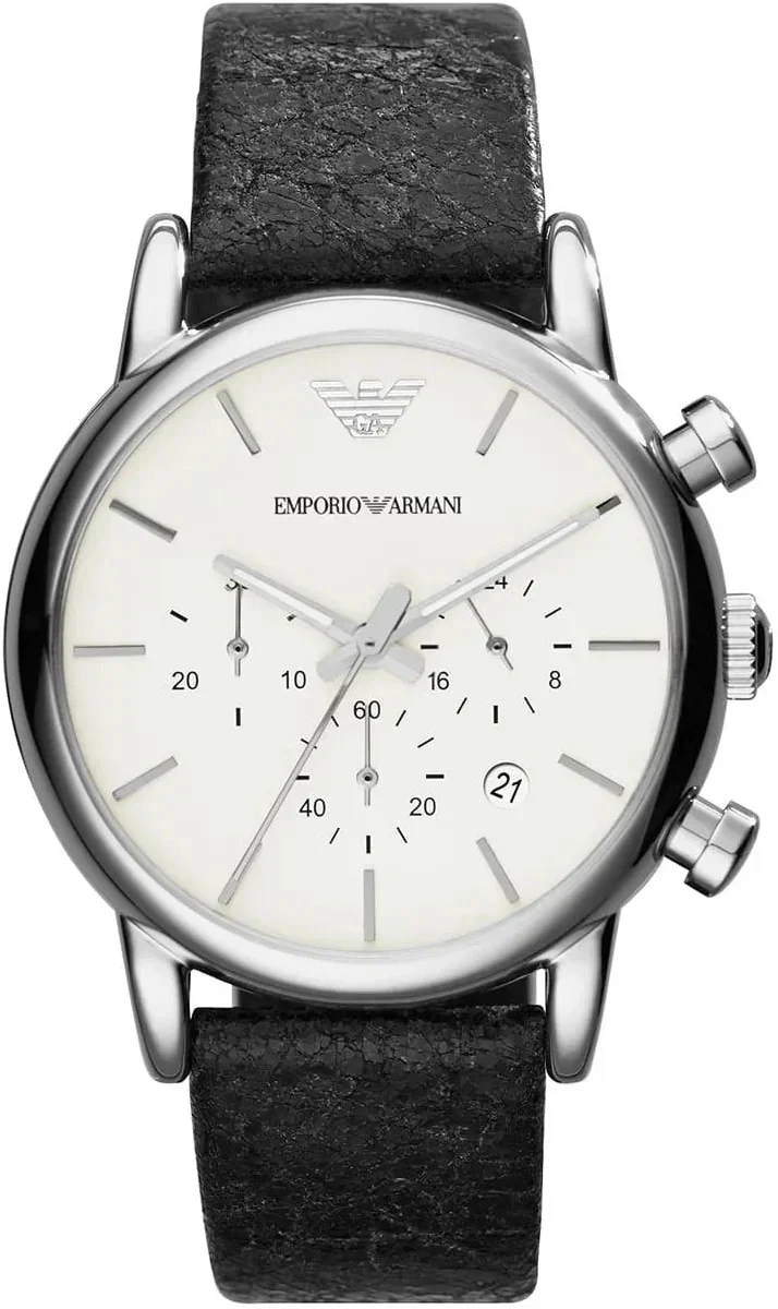 Emporio Armani Luigi Chronograph White Dial Black Leather Strap Watch for Men - AR1810