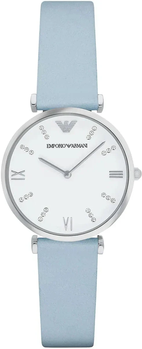Emporio Armani Gianni T-Bar White Dial Blue Leather Strap Watch for Women - AR1928