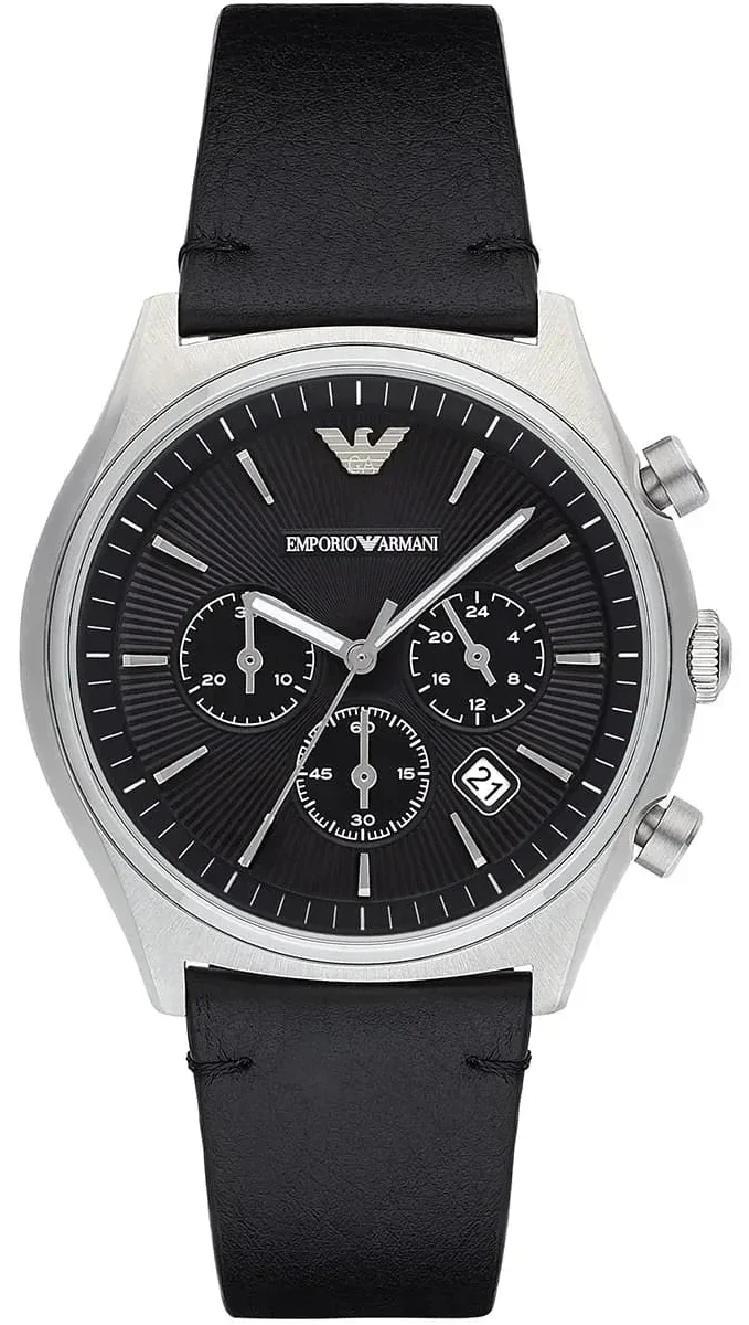 Emporio Armani Zeta Chronograph Black Dial Black Leather Strap Watch for Men - AR1975