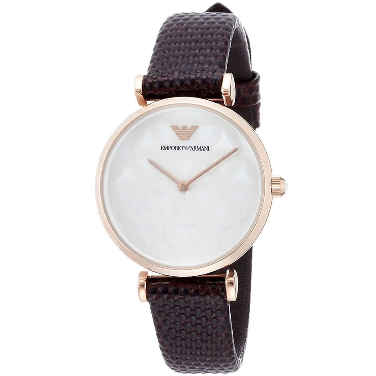 Emporio Armani Gianni T-Bar Silver Dial Brown Leather Strap Watch for Women - AR1990