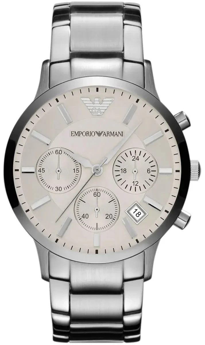 Emporio Armani Renato Chronograph White Dial Silver Steel Strap Watch for Women  - AR2459