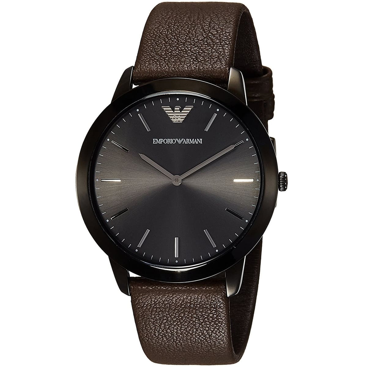 Emporio Armani Retro Black Dial Brown Leather Strap Watch for Men - AR2483