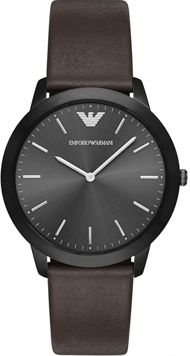 Emporio Armani Retro Black Dial Brown Leather Strap Watch for Men - AR2483