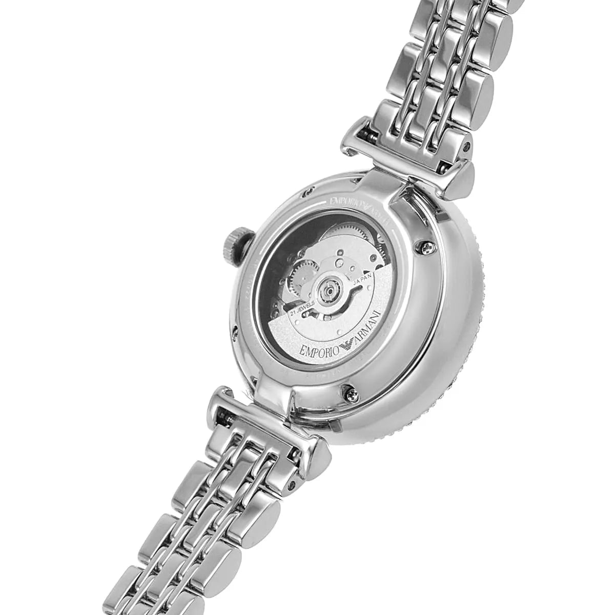 Emporio Armani Meccanico Gianni T-Bar Automatic Silver Dial Silver Steel Strap Watch For Women - AR60022