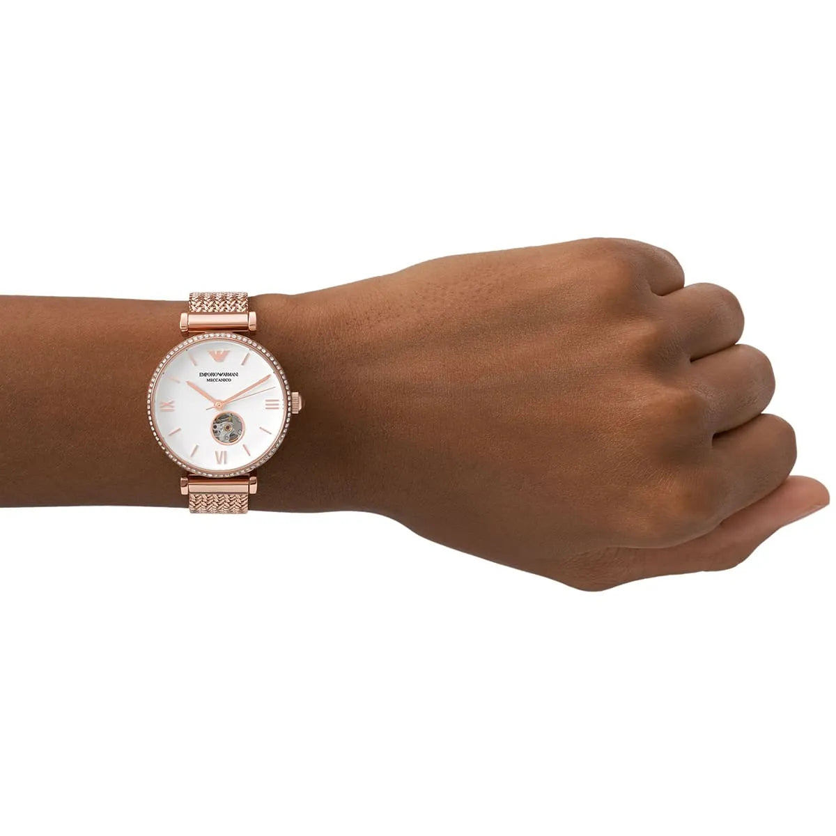 Emporio Armani Meccannico Gianni T-Bar Analog White Dial Two Tone Steel Strap Watch For Women - AR60019