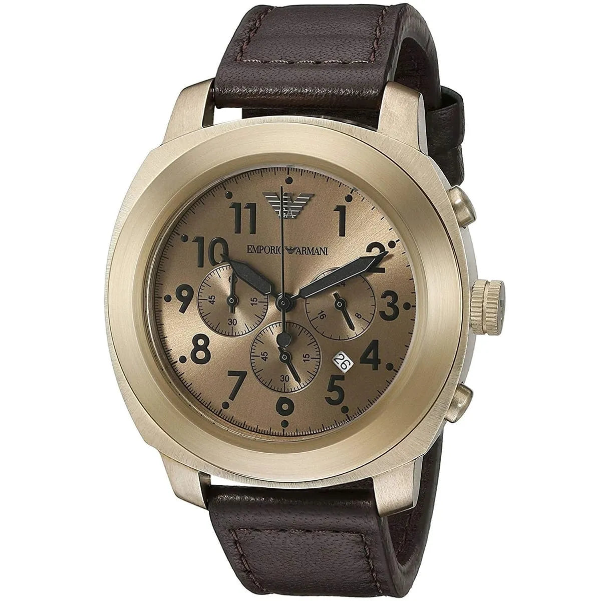 Emporio Armani Sportivo Chronograph Gold Dial Brown Leather Strap Watch for Men - AR6062
