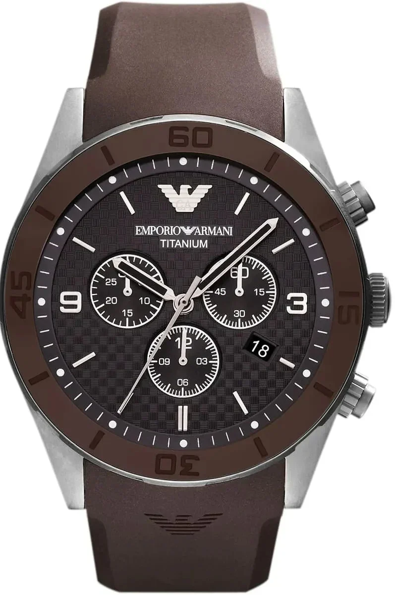 Emporio Armani Sportivo Chronograph Black Dial Brown Silicone Strap Watch for Men - AR9501