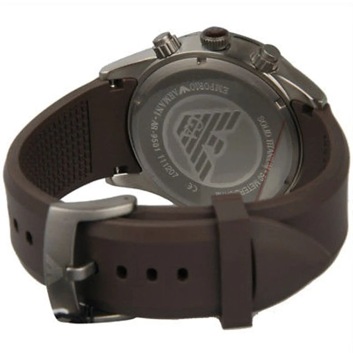 Emporio Armani Sportivo Chronograph Black Dial Brown Silicone Strap Watch for Men - AR9501