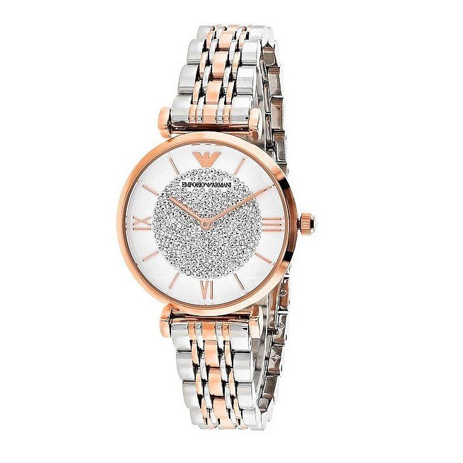 Emporio Armani Gianni T Bar White Dial Two Tone Steel Strap Watch For Women - AR1926