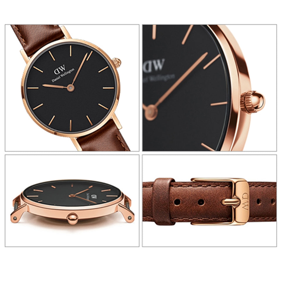 Daniel Wellington Classic Petite St Mawes Black Dial Brown Leather Strap Watch For Women - DW00100225