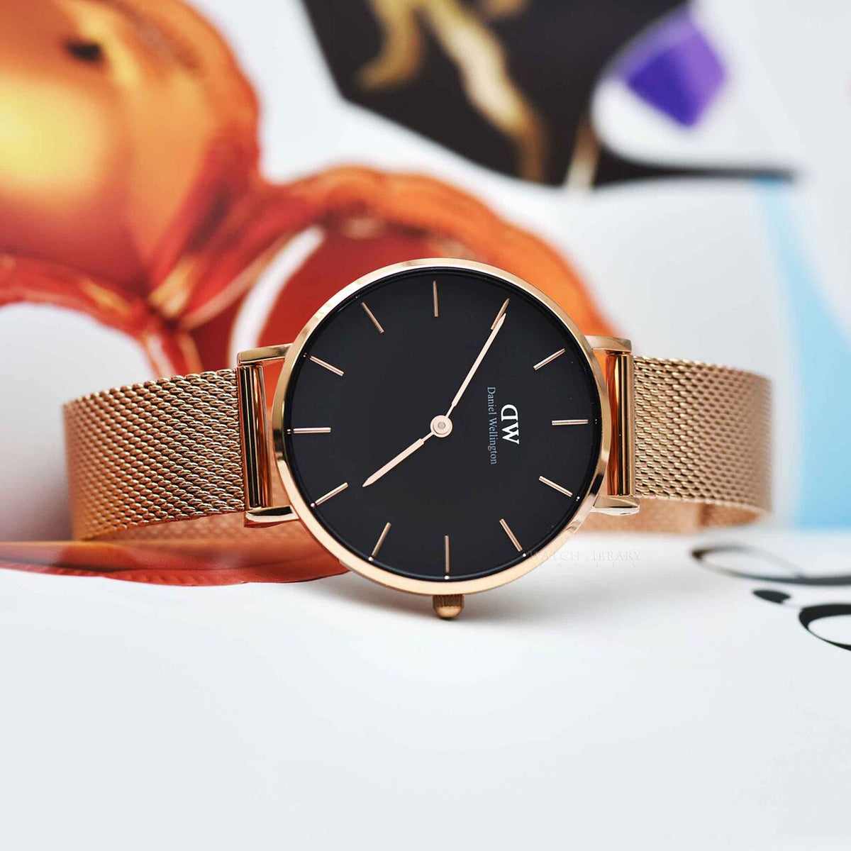 Daniel Wellington Classic Melrose Black Dial Gold Mesh Bracelet Watch For Women - DW00100161