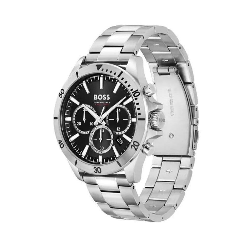 Hugo Boss Troper Chronograph Black Dial Silver Steel Strap Watch For Men - 1514057