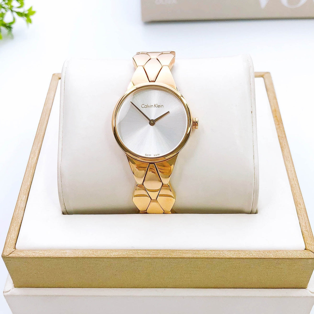 Calvin Klein Snake Silver Dial Yellow Gold Steel Strap Watch For Women - K6E23546