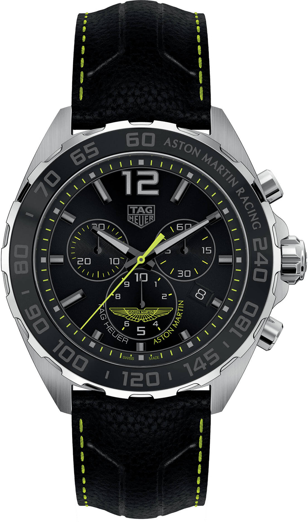 Tag Heuer Formula 1 Aston Martin Black Dial Black Leather Strap Watch for Men - CAZ101P.FC8245