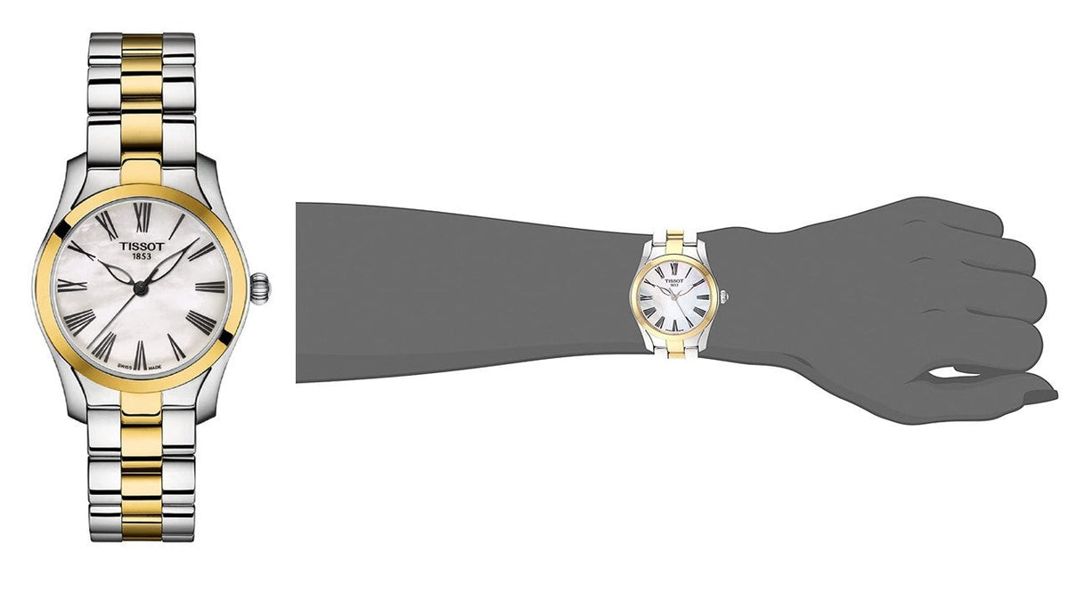 Tissot T Wave Quartz Mother of Pearl Dial Two Tone Steel Strap Watch for Women - T112.210.22.113.00